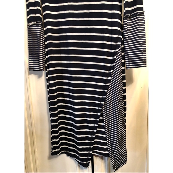 Women’s navy blue & white stripe dress with slit - Picture 2 of 4
